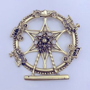 Vintage Automobile Car And Train Themed Ferris Wheel Brooch